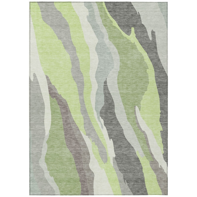 Machine Washable Indoor/ Outdoor Abstract Contemporary Chantille Rug