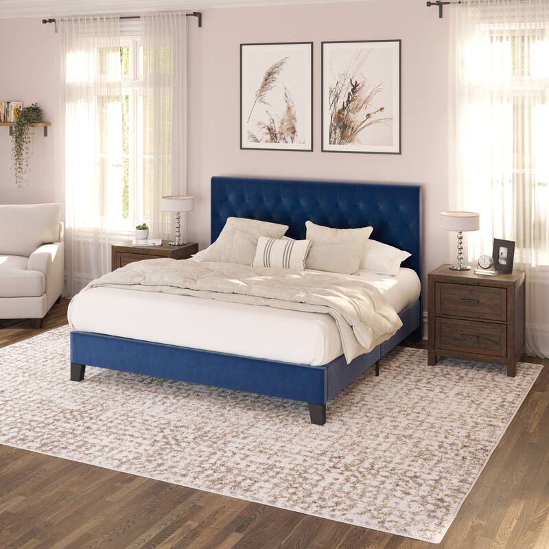 Blue Queen Upholstered Bed, Navy Transitional Style
