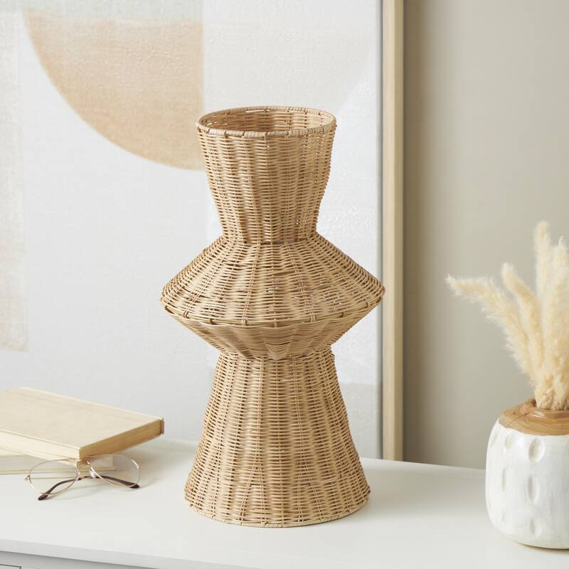 Rattan Handmade Woven Tapered Fluted Decorative Vase - Brown - Roche River Decor