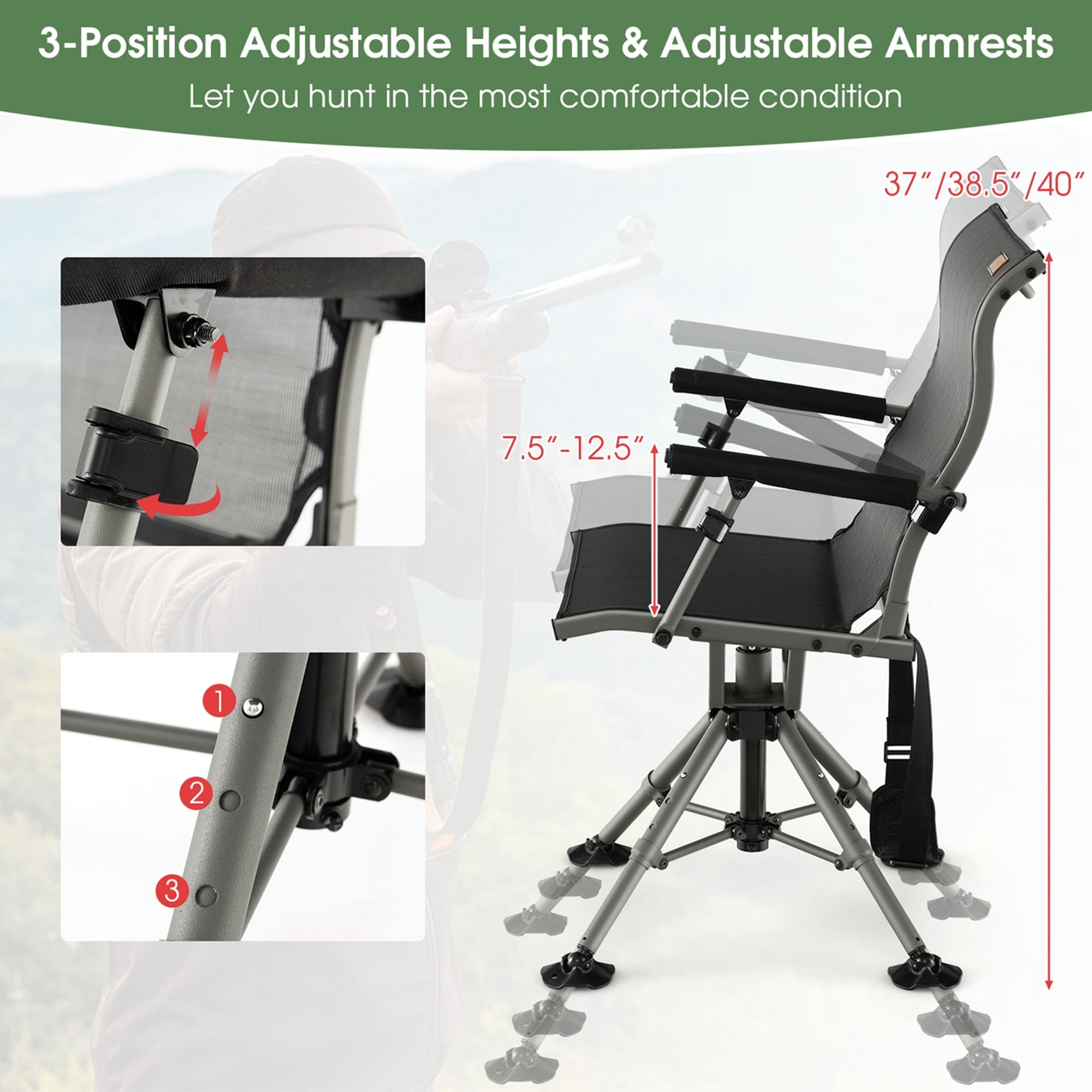 360 Degree Silent Swivel Hunting Chair w/ All-terrain Feet