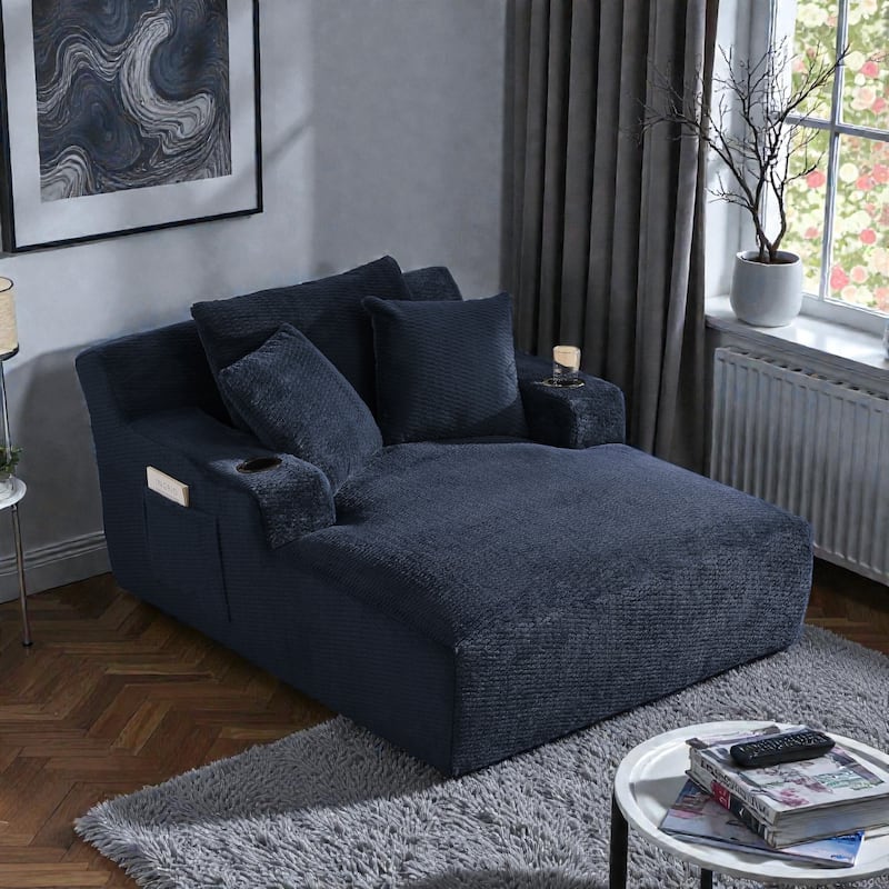 Oversized Chaise Lounge Chair Indoor, No Assembly Sleeper Sofa with Faux Fur Upholstery for Living Room or Office