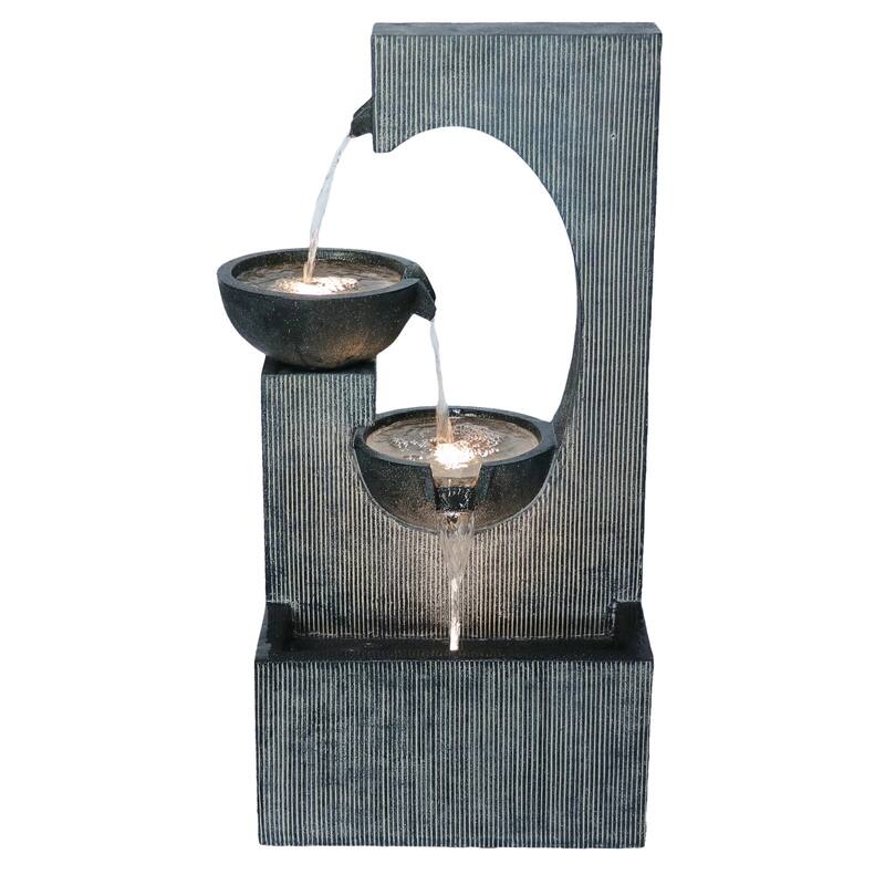 LED Lighted 3-Tier Cascading Outdoor Garden Water Fountain - 31.75" - Gray