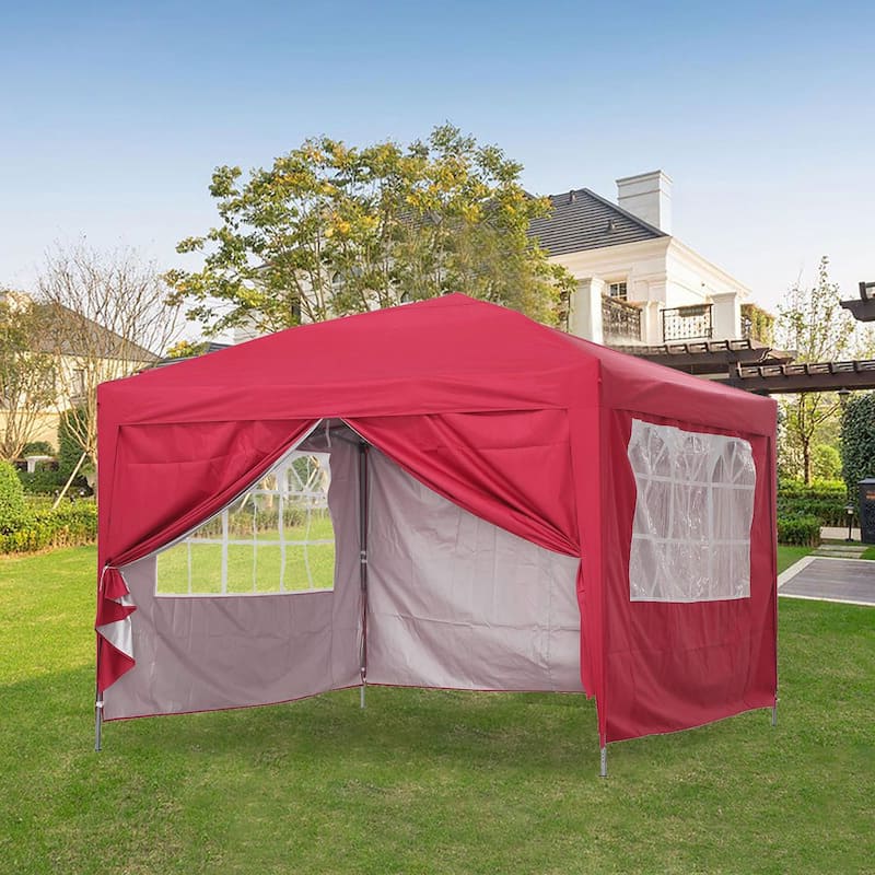 Ainfox 10x10ft Outdoor Pop Up Canopy Tent with 4 Removable Sides and Carrying Bag - Red