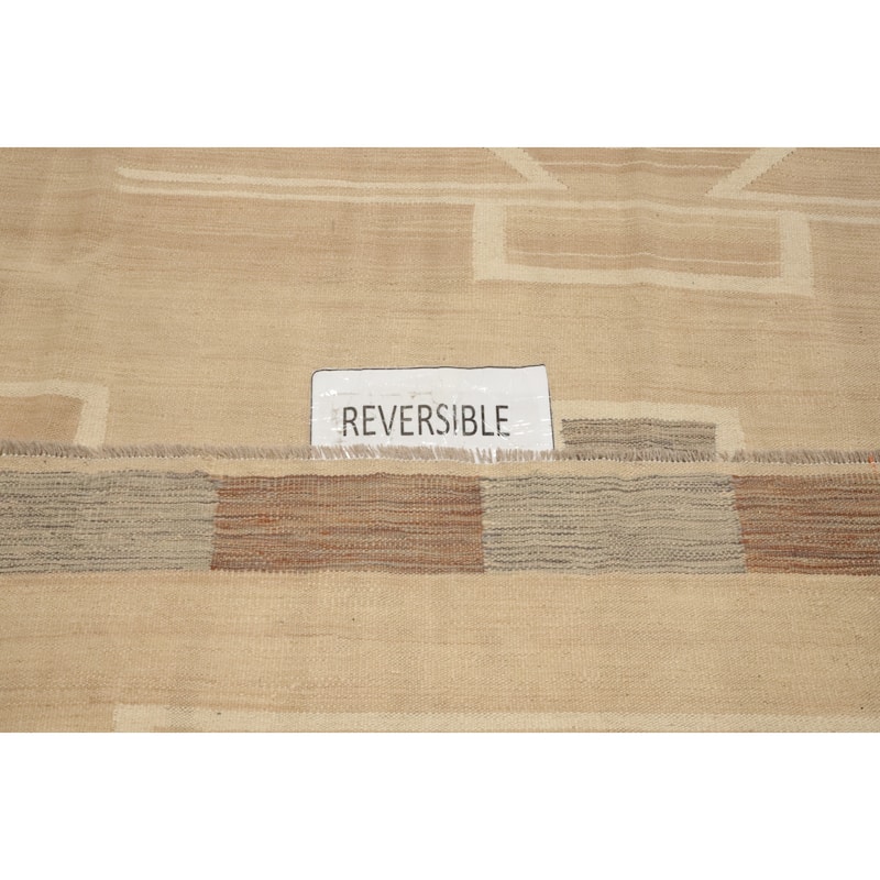 Hand Woven Oriental 100% Wool Carpet Southwestern Tribal Beige & Ivories Kilim Area Rug - 9' 7'' X 7' 9''