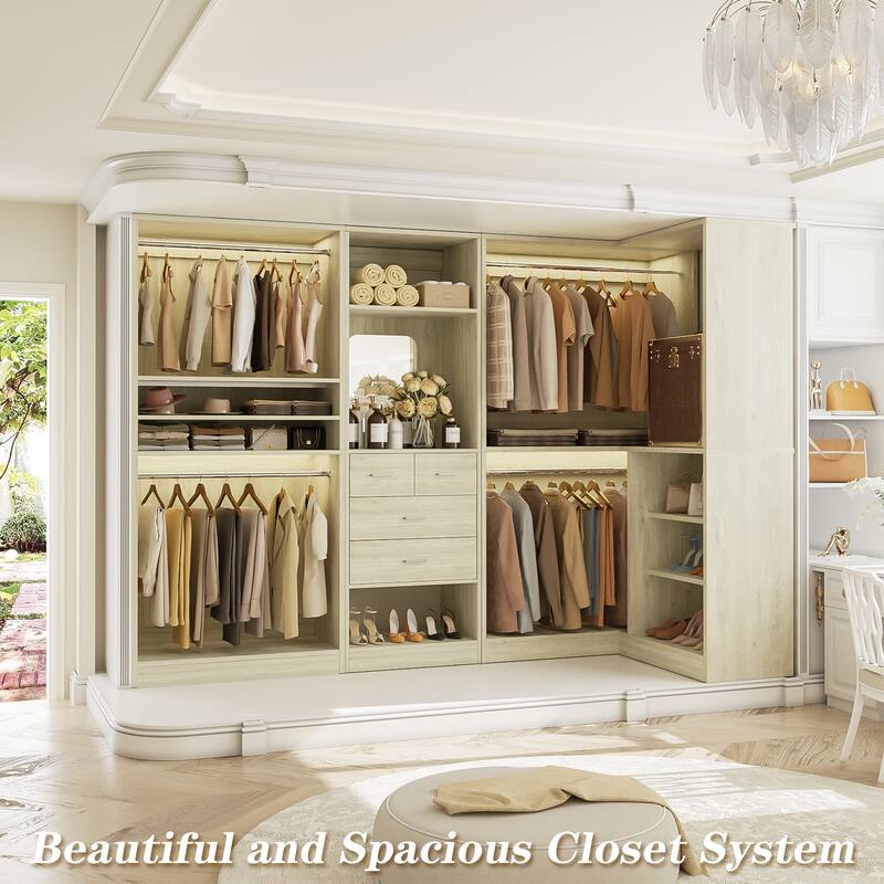 Cimly Set of 3 Corner Closet System with Hanging Rods, Space-saving Closet Organizer with Mirror