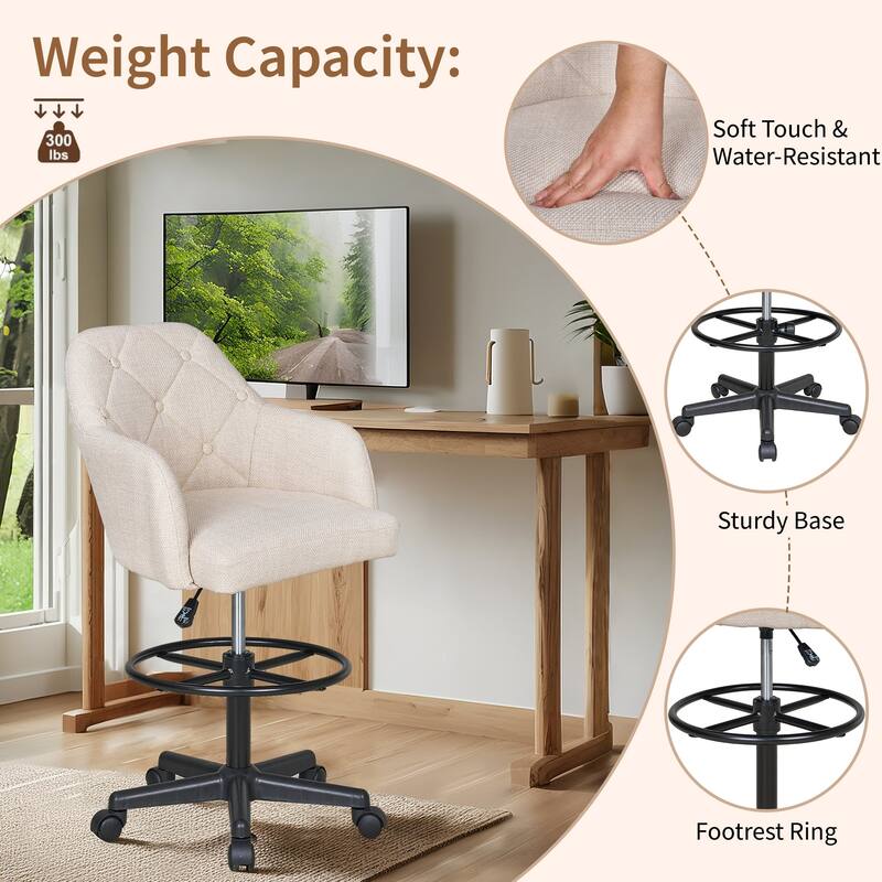 VECELO Swivel Wingback Tilting Drafting Chairs 32.28"-40.16" Adjustable Height Diamond Tufted Back Naihead Home Office Chairs