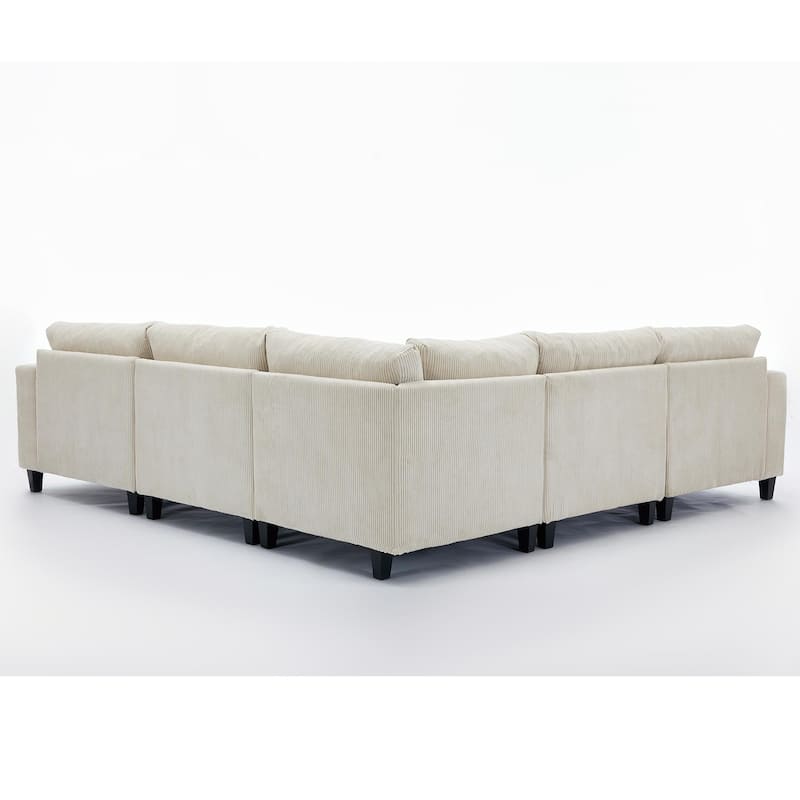 Oversized Sectional Sofa Set, L Shaped Corduroy Couch Deep Seat Chaise Lounge with 5 Throw Pillows for Living Room Loveseat