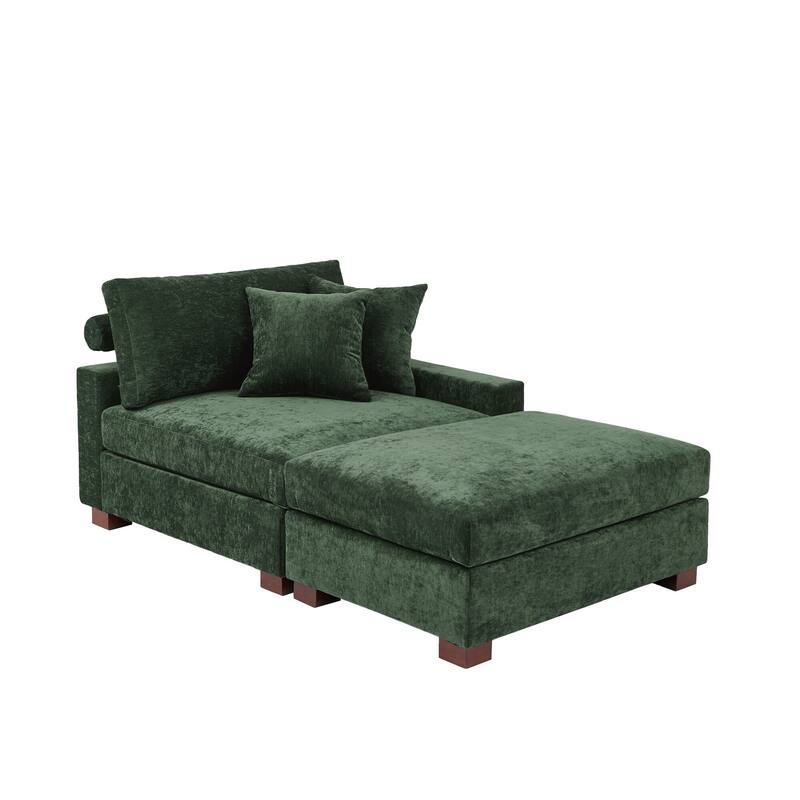 Modern Chenille Chaise Lounge Set with Ottoman