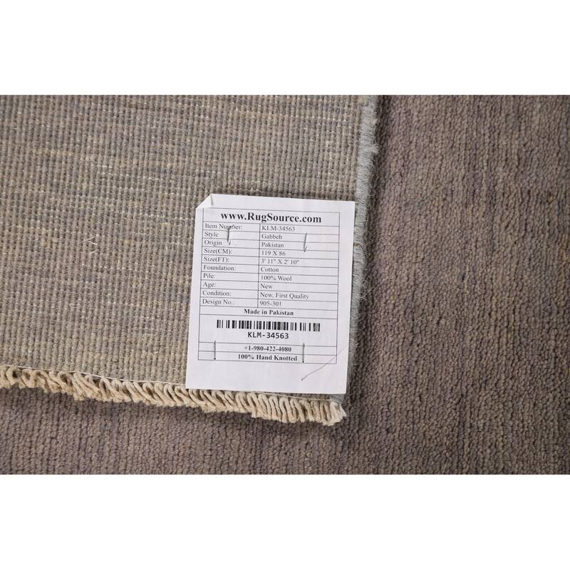 Gabbeh Modern Foyer Rug Handmade Grey Solid Wool Carpet - 2'10"x 3'11"