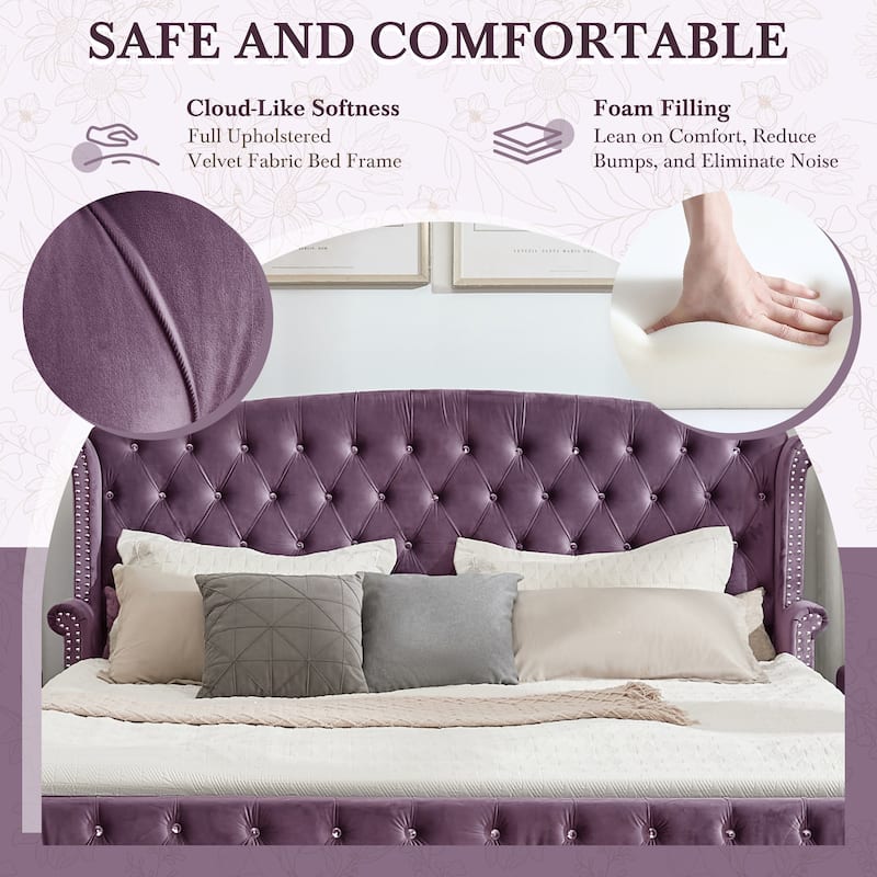 Christopher Knight Home - Larkswood Velvet Upholstered King Size Bed Frame with Wingback Headboard