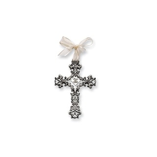 Curata Silver-Tone 25 Years Filigree Cross with Crystals and Ribbon ...