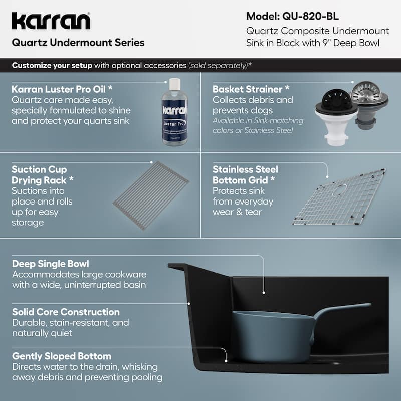 Karran Undermount 24.38 in Single Bowl Quartz Kitchen Sink