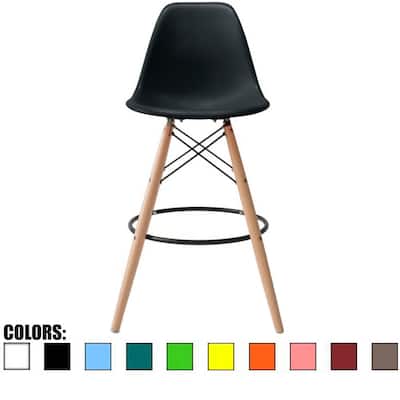 25" Plastic Armless Bar Stool Chair Dowel Natural Wood Eiffel Legs For Kitchen Counter Height Dining