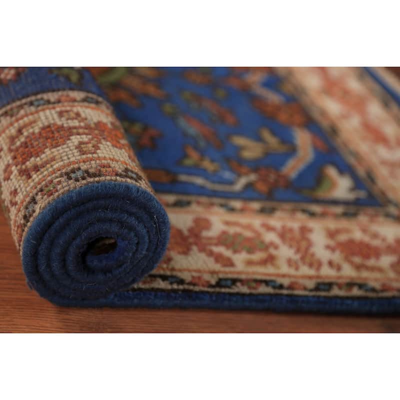 Blue Floral Oushak Indian Foyer Rug Handmade Wool Carpet - 3'0"x 5'0"