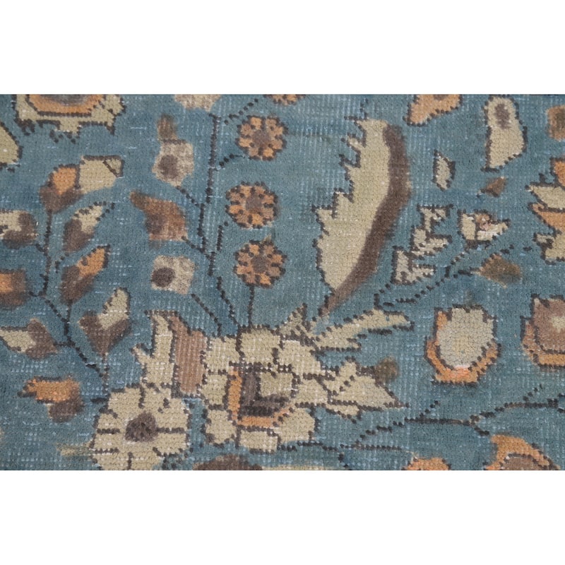 Floral Tabriz Persian Rug Handmade Blue Traditional Wool Carpet - 9'9"x 12'9"