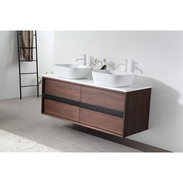 Shop Snos 55 Dark Walnut Whitewash Wall Mount Modern Bathroom Vanity Set Overstock 31286056