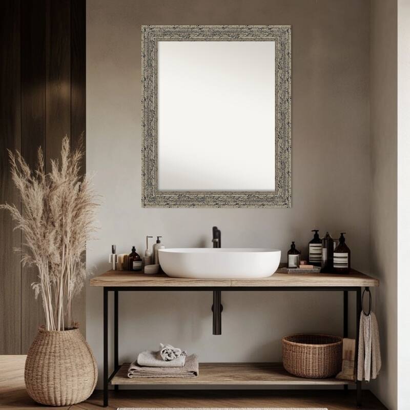 Attic Aged Non-Beveled Wood Framed Bathroom Vanity Wall Mirror