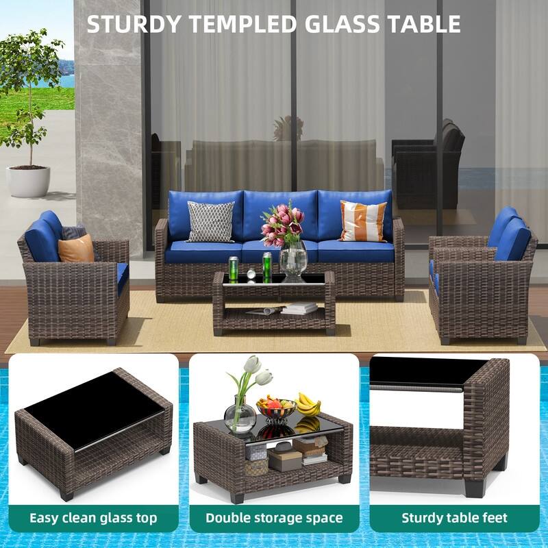 5-Piece Patio Wicker Conversation Sofa Set with Coffee Table,Rattan Sofa Chair with Cushion