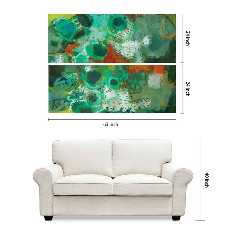 "Lolly I & II" Abstract Wall Art Printed on Frameless Free Floating Tempered Glass Panel - Green