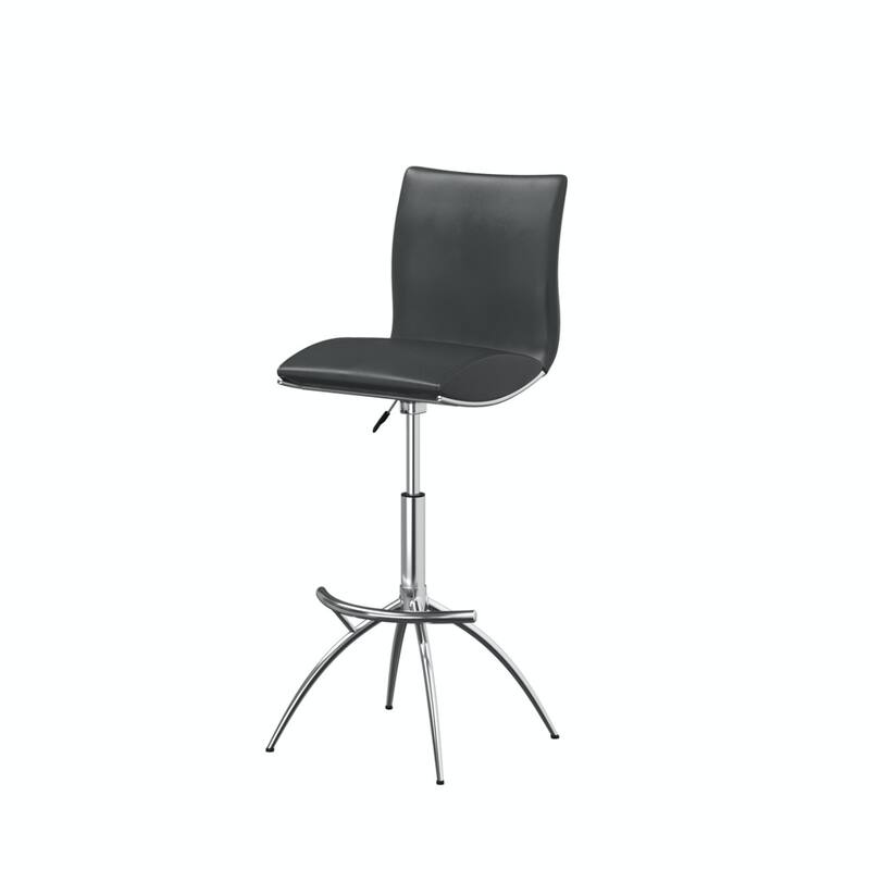 Set of 2 Contemporary Bar Stools with Faux Leather Saddle Seats and Adjustable Metal Base - 39”H x 17”W x 15”D