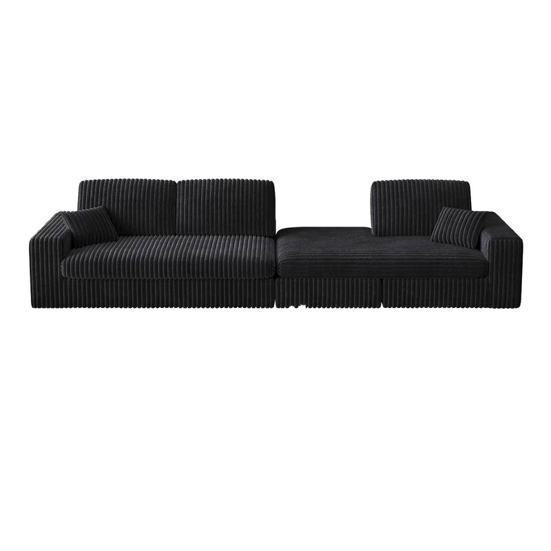 L-Shaped Sectional Sofa with Chaise Lounge, Corduroy Modular Foam Sofa, Upholstered Sofa with 2 Cushion & 2 Throw Pillows