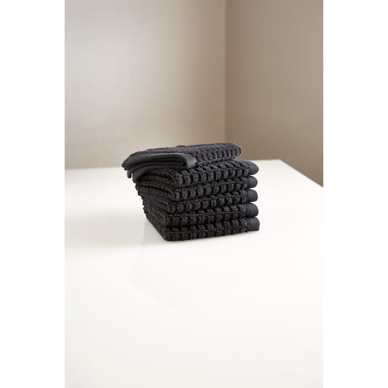 DKNY Quick Dry 6-pc Wash Cloth Set - Towel Multipack - Black