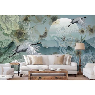 Serene Cranes and Blossoms Wallpaper Mural