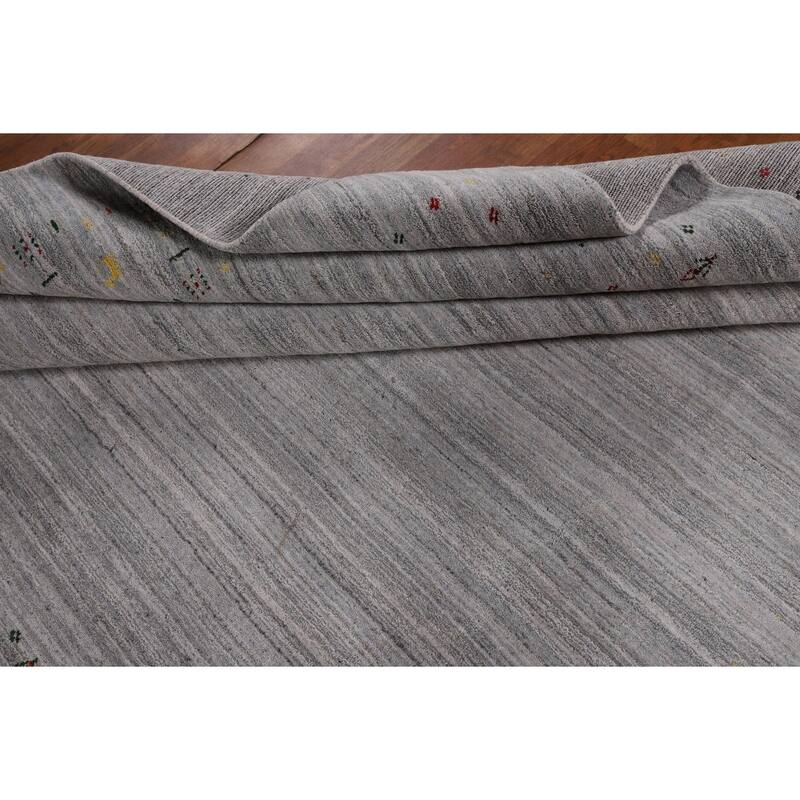 Striped Gabbeh Oriental Square Rug Hand-Knotted Wool Carpet - 8'1" x 7'11"