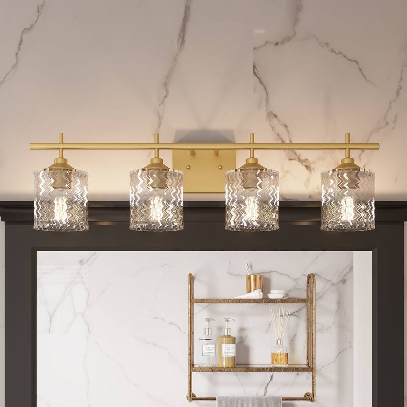 Frenia 4-light Modern Dimmable Bathroom Vanity Light with Art Glass - Gold
