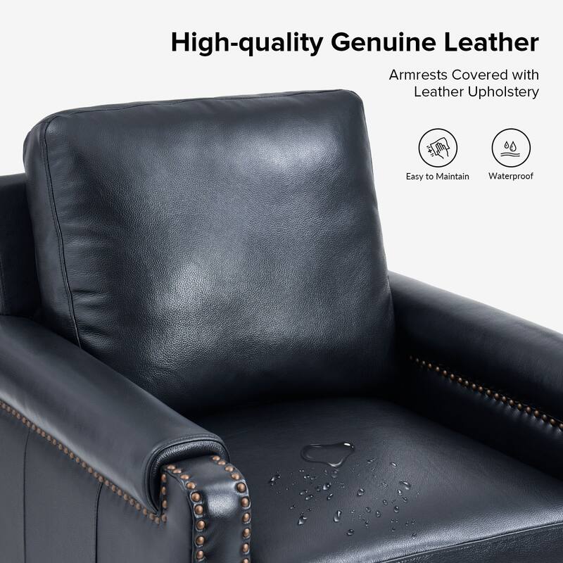 Kunz Transitional Genuine Leather Armchair with Removable Cushion and Nailhead Trims Set of 2 by HULALA HOME