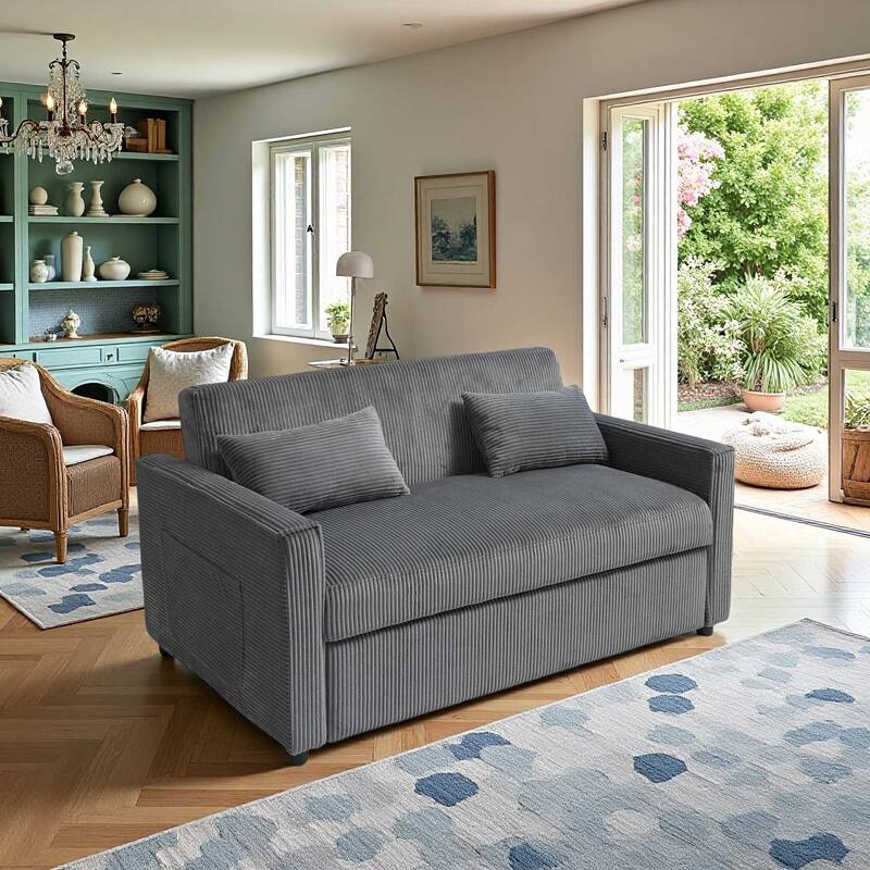 Futon convertible 3-in-1 sofa bed with adjustable backrest and pillow
