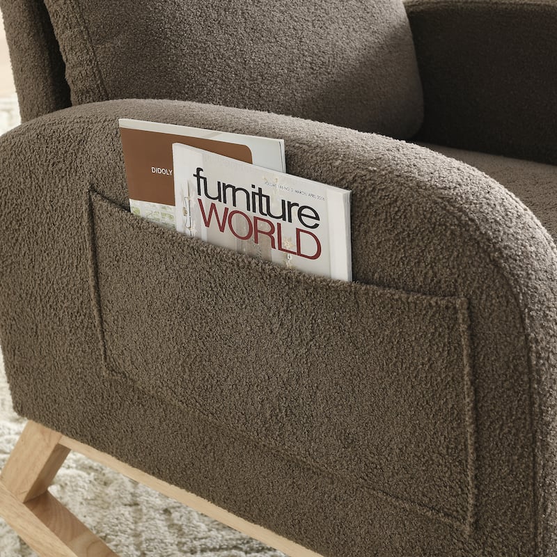 Modern Accent High Backrest Living Room Lounge Arm Rocking Chair: Each Armrest Has a Large Pocket