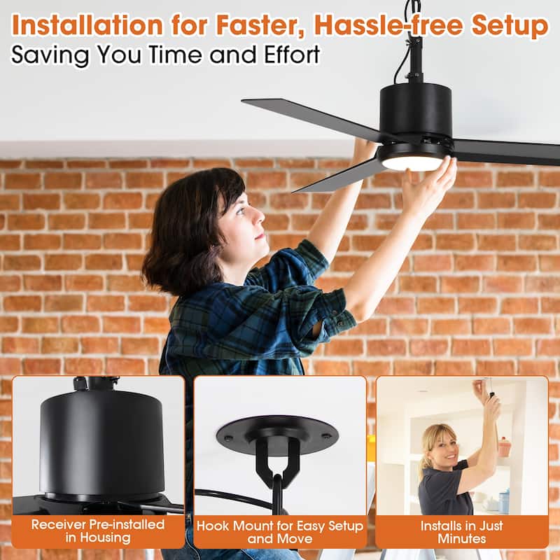 42" Modern Black Waterproof Wet Outdoor Gazebo Ceiling Fan with Light and Hook