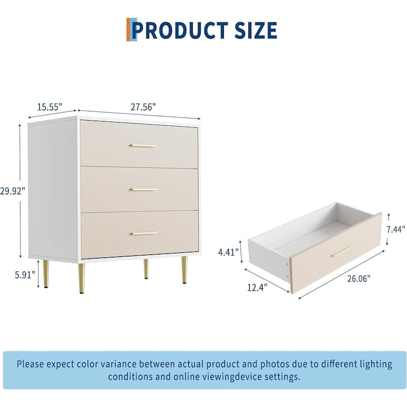 Modern Dresser for Bedroom, Fabric Pattern Chest of Drawer with Gold Metal Handles and Legs
