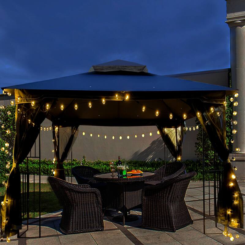 10x10 Outdoor Gazebo with Double Roof, Mosquito Net, and Durable Steel Frame for Garden and Backyard