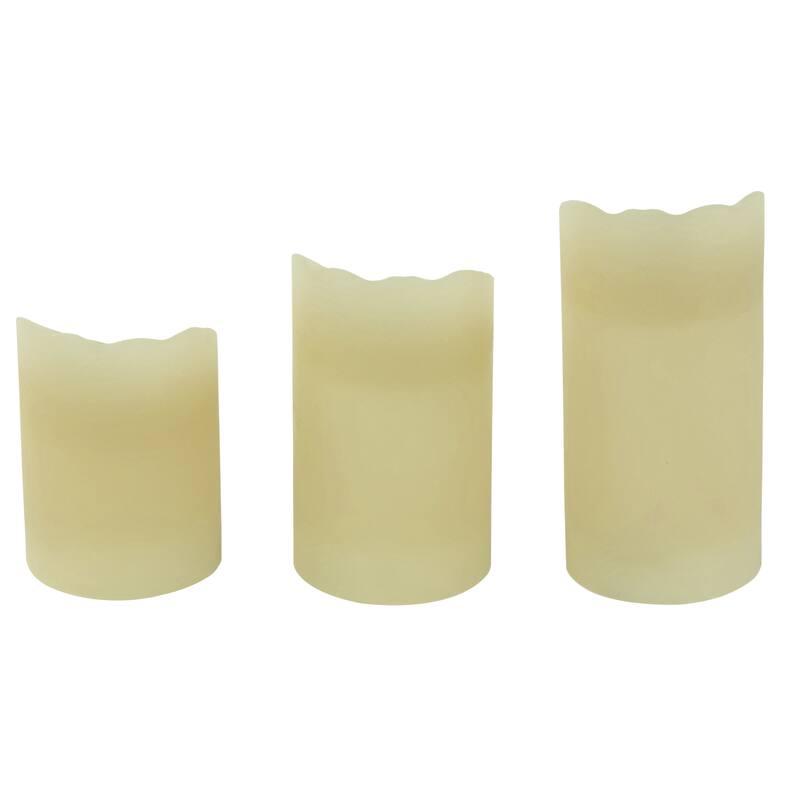 LED Operated Flameless Pillar Candles - 6" - Cream - Set of 3