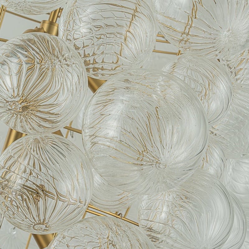 Brass 12-Light Swirled Glass Ball Grape Loft Bubble Chandelier