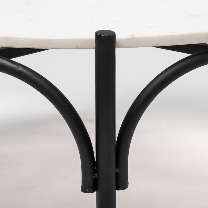 Etienne White Marble Top w/ Black Iron Frame Round Coffee Table - 36"W x 36"L x 15"H