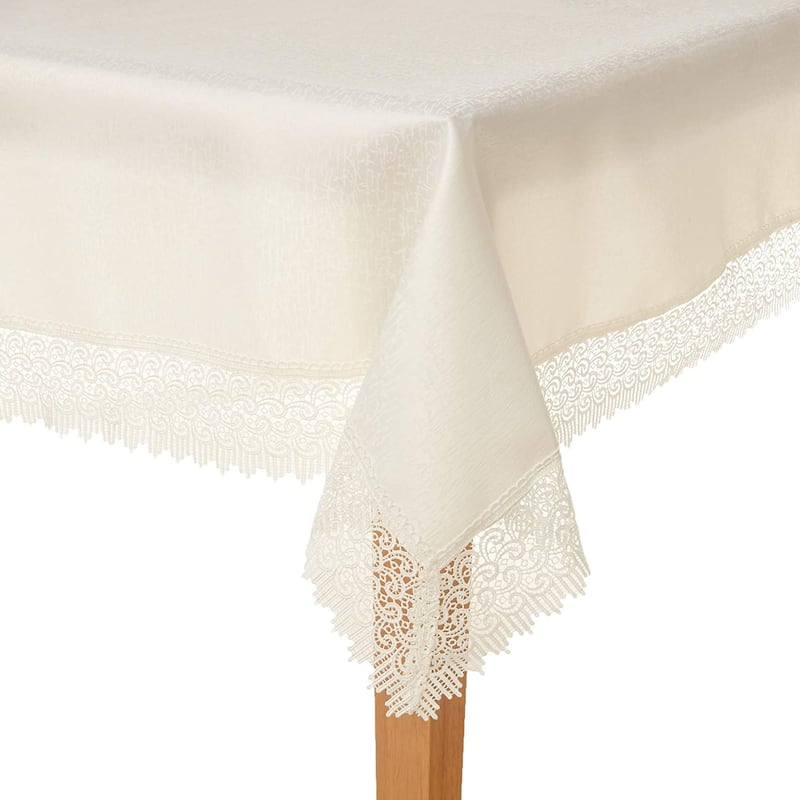 Violet Linen Treasure Lace Pattern Tablecloth - 70" X 140" - Ivory