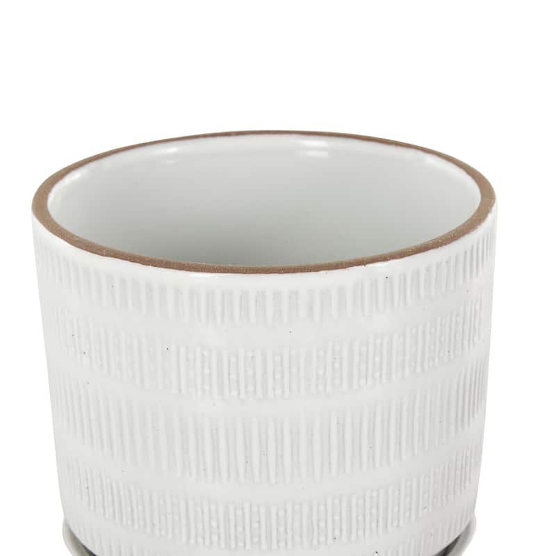 Ceramic Geometric Polka Dot and Linear Patterned Indoor Outdoor Planter - Set of 3 White - Roche River Decor