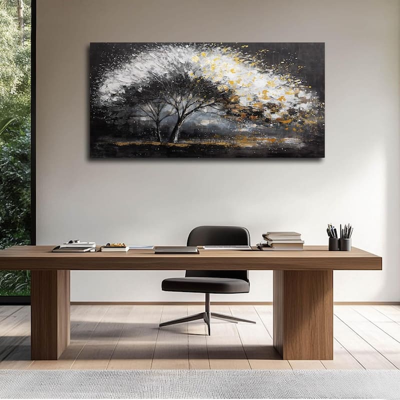White and Gold Wall Art Tree Wall Decor Contemporary Landscape