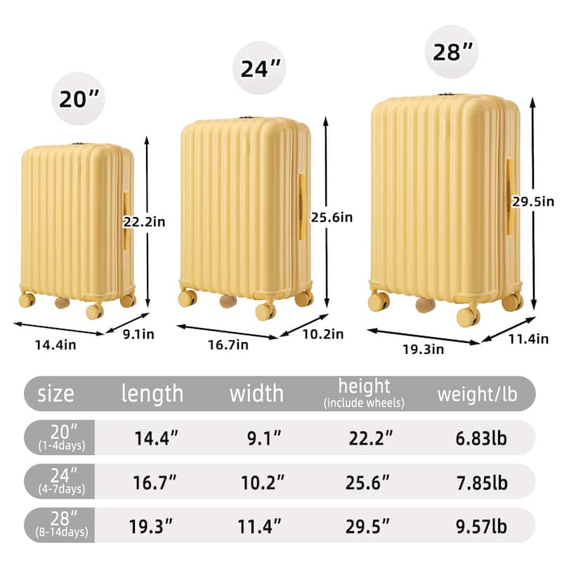 20"/24"/28" 3 pcs/set in ABS Spinner Wheel Luggage, Carry on Suitcase, with Cup Holder & USB Port & Phone Holder