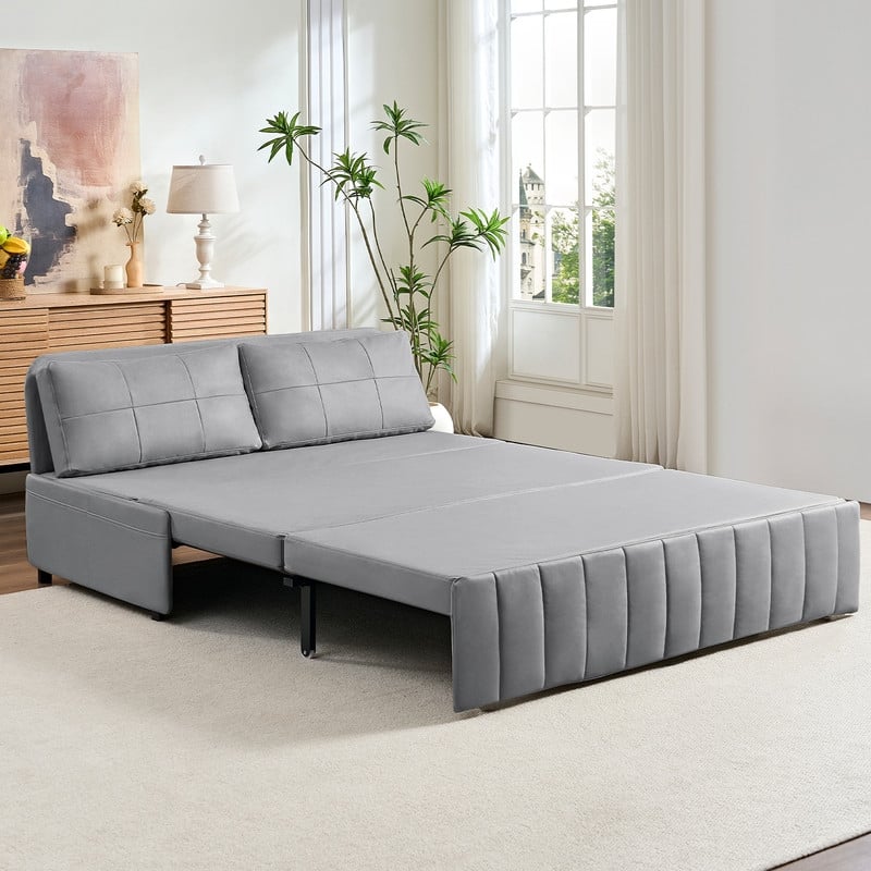 Mixoy Modern 62''Pull Out Sofa Bed,3-in-1 Pull Out Leathaire Fabric Sleeper Sofa Couch,Chaise Lounge,living room furniture