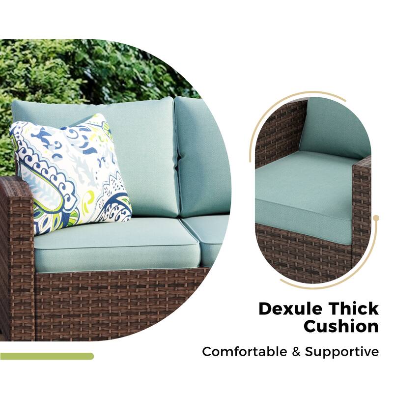 MAISON ARTS 7-Seat Patio Furniture Wicker Conversation Set with 2 x Swivel Glider Sofa Chairs, 3-seat Sofa and Ottoman