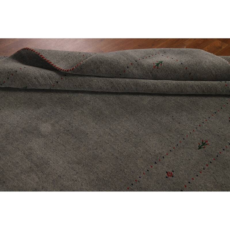 Gray Gabbeh Oriental Area Rug Hand-Knotted Wool Carpet - 5'5" x 7'8"