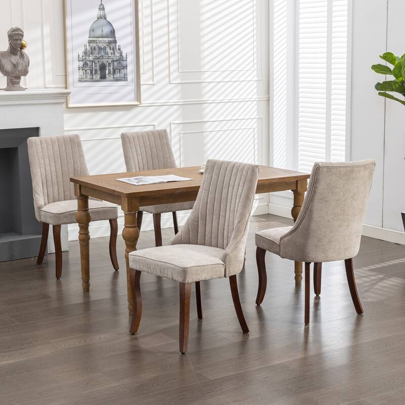Luxurious Rayon Cloth Flocking Dining Chair Set with High Backrest and Solid Wood Legs