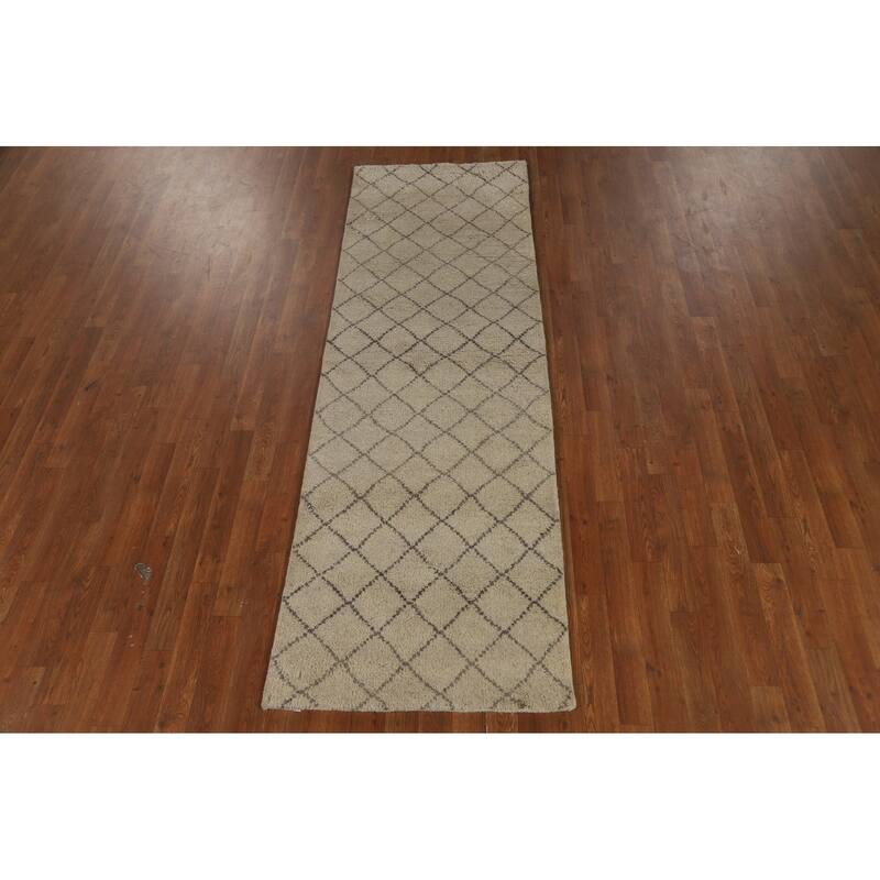 All-Over Trellis Moroccan Oriental Runner Rug Handmade Wool Carpet - 2'6" x 7'11"
