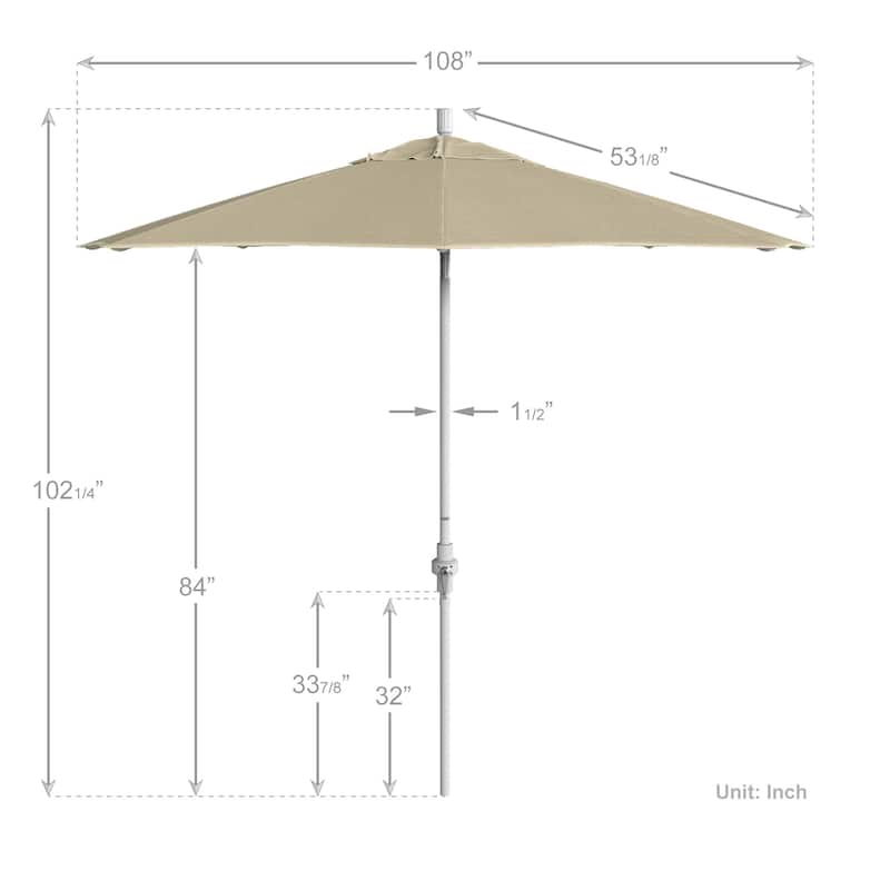 California Umbrella 9' Rd Golden State Series Patio Umbrella White Aluminum Frame Crank Lift Collar Tilt Sunbrella