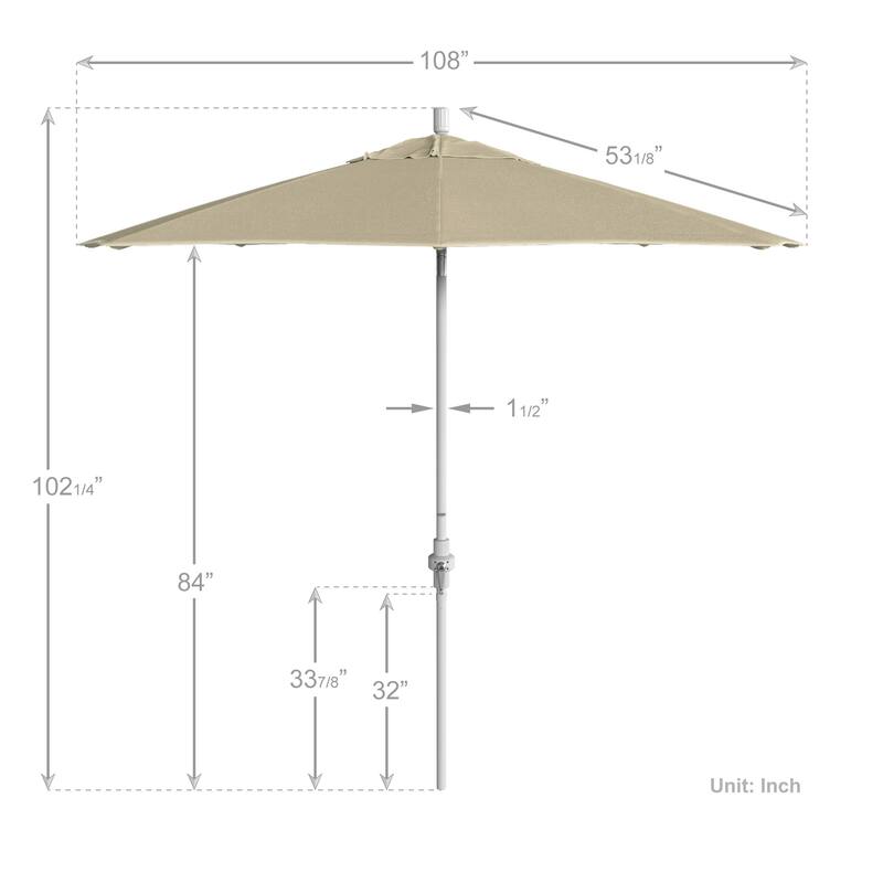 California Umbrella 9' Rd.Crank Lift, Collar Tilt, Aluminum Pole, Fiberglass Rib Patio Umbrella, White Finish, Sunbrella Fabric