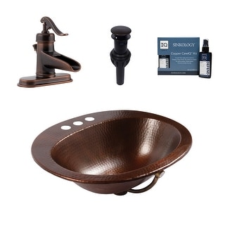 Seville Aged Copper 20" Oval Drop-In Bath Sink with Ashfield Faucet Kit